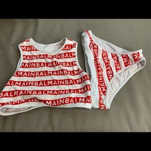 Balmain Red and White Two Piece Swimsuit